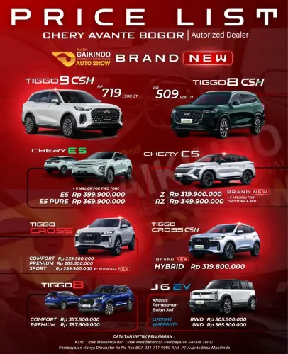 Pricelist Harga Chery gunungkaler 2025